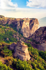 Fototapeta na wymiar magnificent magical landscape in the famous valley of the Meteora rocks in Greece. Great amazing world. Attractions.