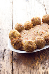 Fried meat meatballs in oil