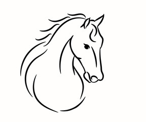 Obraz na płótnie Canvas Horse head graphic logo template, vector illustration on white background. Stylish horse head outline for stable, farm, club race design. Running stallion for equestrian sport competition.