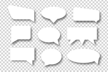 Vector set of realistic isolated speech bubbles for decoration and covering on the transparent background.