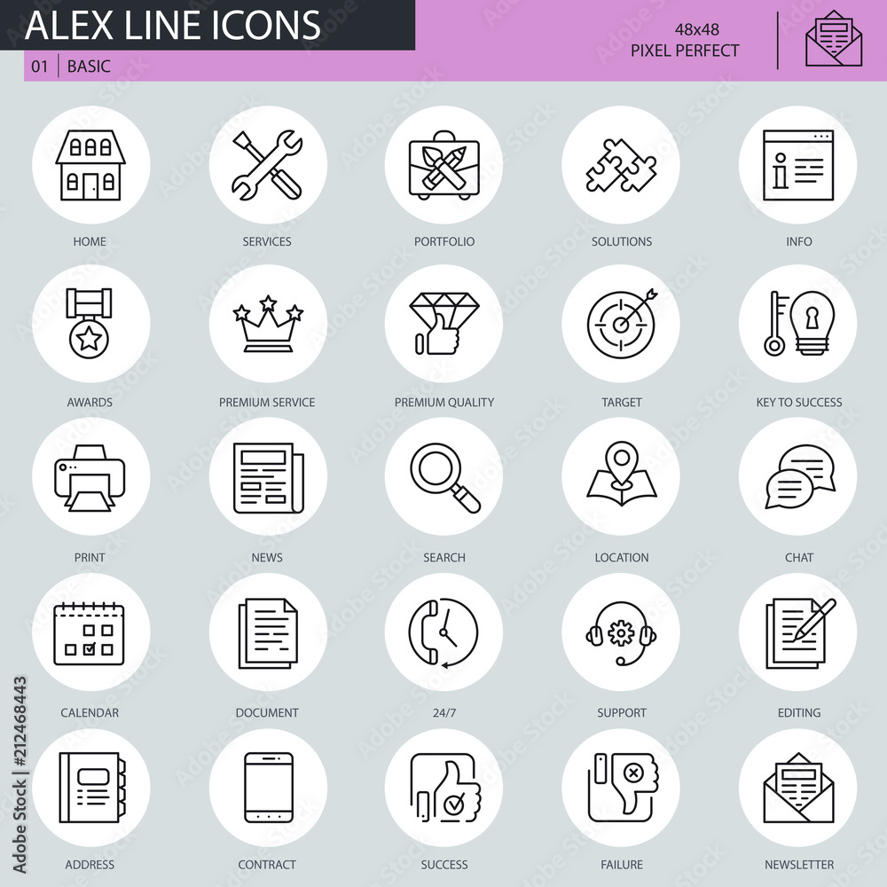 Leinwandbilder thin line basic icons set for website and mobile site and apps. contains such icons as portfolio, se