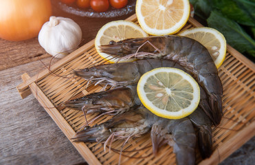 Fresh raw prawns set.