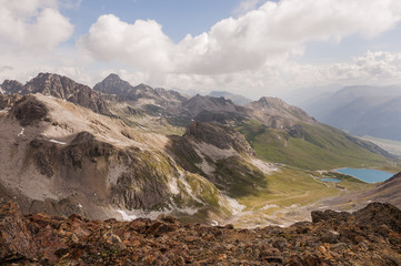 St. Moritz, Piz Nair, Bergsee, Lej Alv, Wanderweg, Oberengadin, Alpen, Graubünden, Sommer, Schweiz