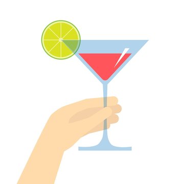 hand holding cocktail with lime slice clip art preview