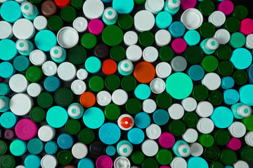 Conception of plastic processing for ecology or charity. Collection of various colorful plastic...