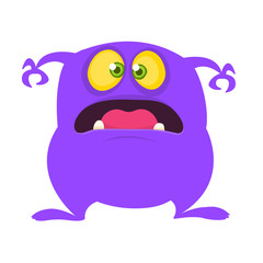 Angry cartoon monster with a big smile. Vector Halloween purple monster illustration. Design for children book, sticker, print or party decoration