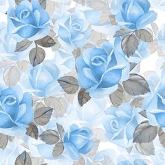 Floral seamless pattern. Watercolor background with blue roses 2
