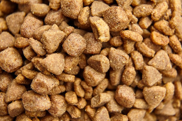 Dry food for dogs and cats. Pet meal background