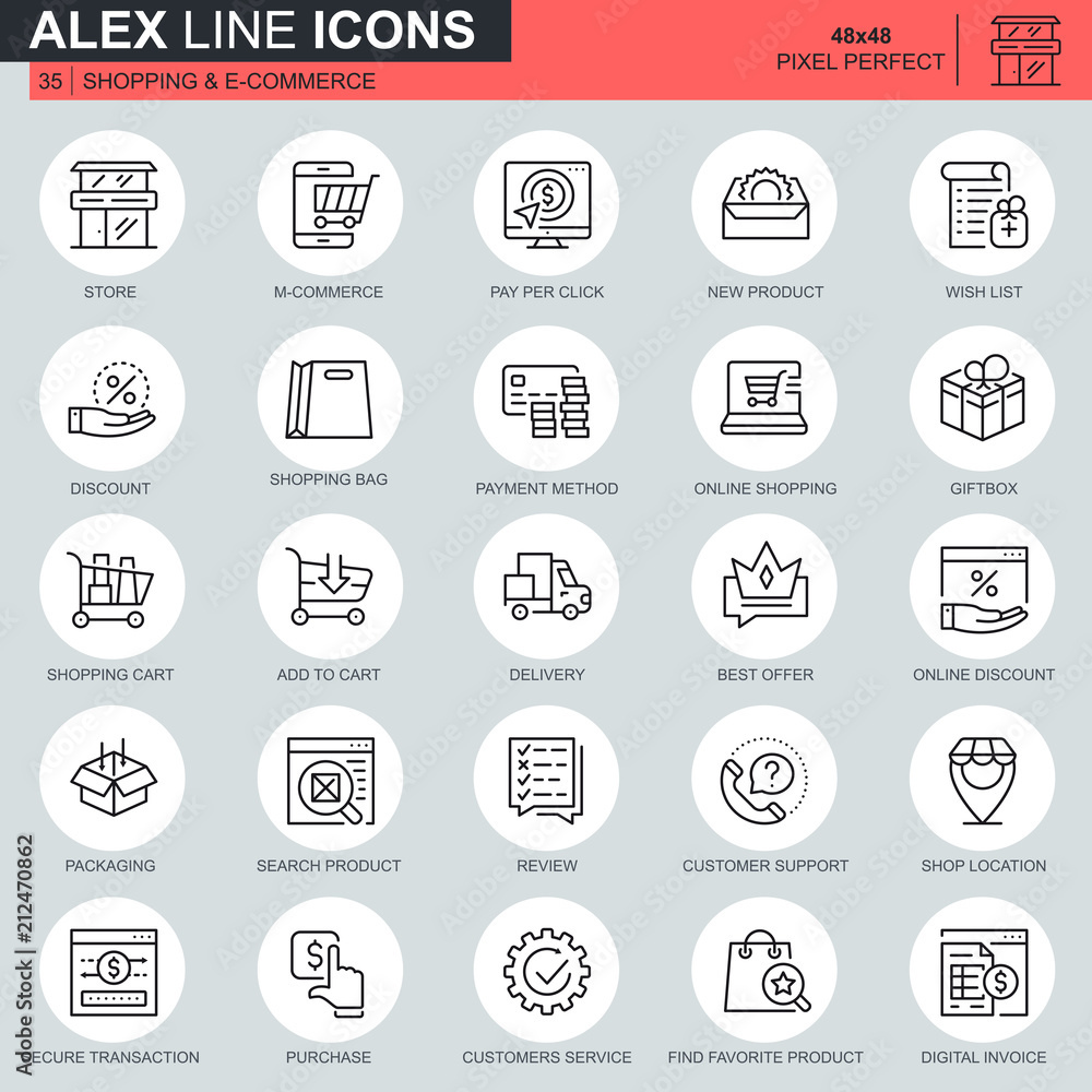 Poster thin line shopping and e-commerce icons set for website and mobile site and apps. contains such icon