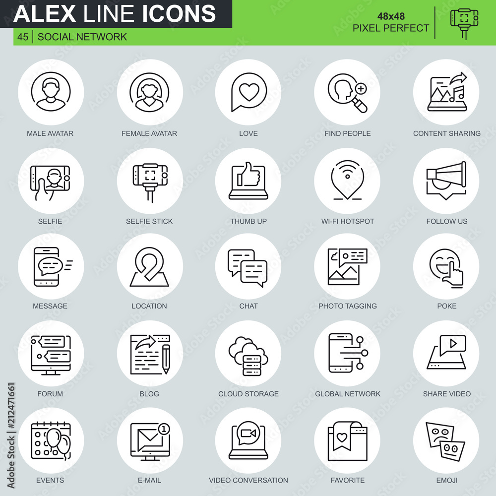 Poster thin line social media and network icons set for website and mobile site and apps. contains such ico