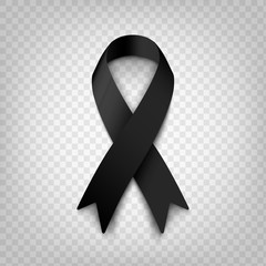 Stock vector illustration black awareness ribbon on transparent background. Mourning and melanoma symbol. Terrorism. Mourning ribbon, death EPS10