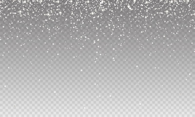 Stock vector illustration falling snow, many small snowflakes Isolated on a transparent checkered background. Snowfall, snowflakes, blizzard, snowstorm EPS10