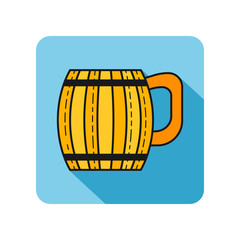 Fototapeta na wymiar Wooden mug for beer, water and beverages. Flat icon for site, business. Vector illustration
