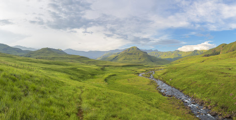 Fototapeta na wymiar Mountain stream in a green valley