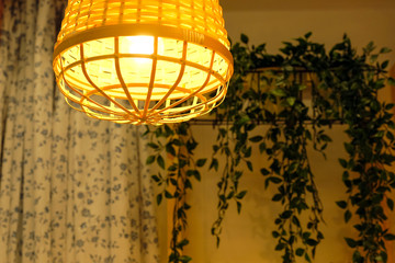 The green fabric lampshade at the magazine. colorful, decorative, electrical, furniture,...