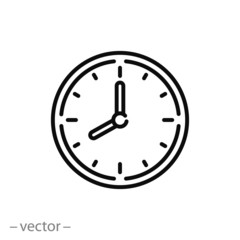 clock icon, time linear sign isolated on white background - editable vector illustration eps10