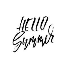Hello summer. Hand drawn lettering for your design. Vector illustration isolated on white background. Modern dry brush inscription.