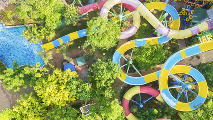 Beautiful water park with colorful water slides