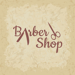 Barber shop vector vintage label, badge, or emblem on vintage background