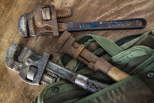 Three vintage pipe wrenches