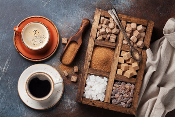 Various brown and white sugar