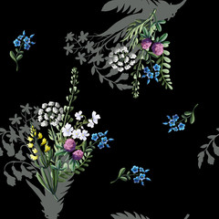 Seamless pattern with wild flowers.  Vector illustration.