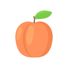 Peach with leaf vector icon. Peach icon clipart. Peach cartoon. 