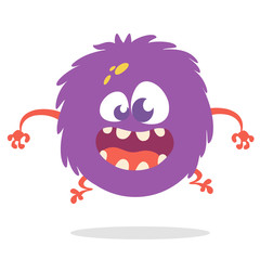 Funny cartoon monster with big mouth. Vector purple monster illustration. Halloween design