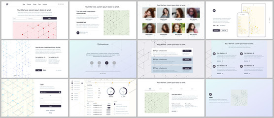 Vector templates for website design, minimal presentations, portfolio. UI, UX, GUI. Line art pattern with connecting lines. Abstract geometric graphic background. Technology, digital network concept.