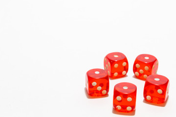 Red dice, typical gambling. With white background and copy space.