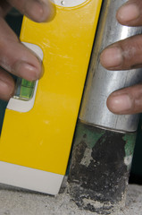 welds of a railing during the renovation of a roof in the evening in Italy