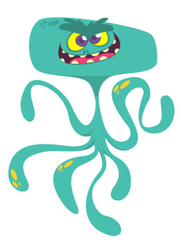 Cute cartoon monster alien or octopus. Vector illustration of blue monster