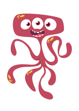 Cute cartoon monster alien or octopus. Vector illustration of red monster