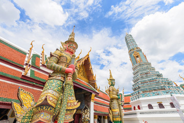 Giant statue with Pagoda in Wat Phra Kaew /  Wat Phra Kaew Public Landmark in Thailand