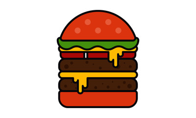 Burger Vector Illustration. Hamburger with thick stroke. 