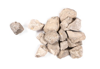 Rock pile isolated on white background and texture, top view