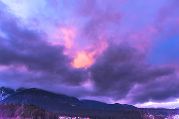 Amazing clouds at the sunset in the winter, Bucegi Mountains