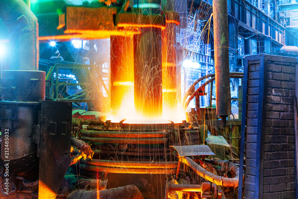 Wall mural Electroarc furnace at metallurgical plant