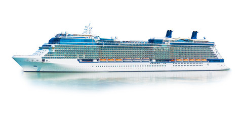 Big cruise ship liner ferry isolated on white background