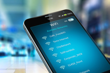 List of WiFi networks on smartphone in the shopping mall - 212485076