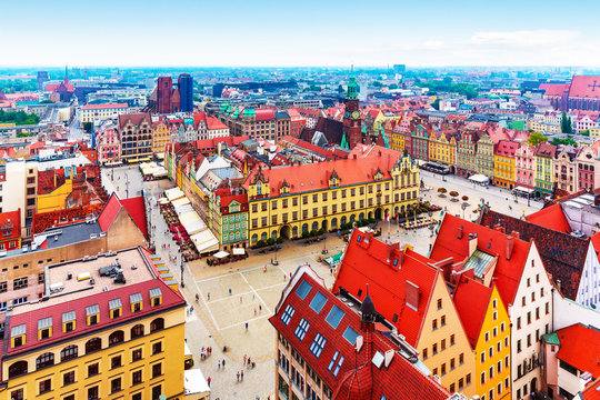 Aerial panorama of Wroclaw, Poland