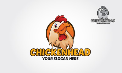 Chicken Head Vector Logo Illustration. A happy funny Cartoon Rooster vector logo template.