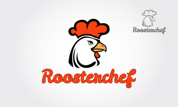Rooster Chef Vector Logo Template. Bird cock minimal illustration. 