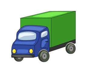 Cute cartoon truck. Vector illustration isolated on white backgr