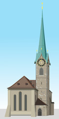 Fototapeta na wymiar Fraumunster Church in Zurich