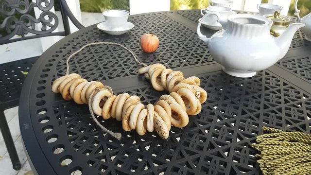 Bread Poppy Seed Bagels On metall Desk, Russian Sushki.