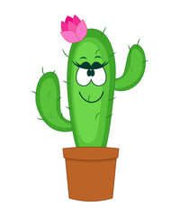 Cute cartoon cactus vector illustration isolated on white backgr