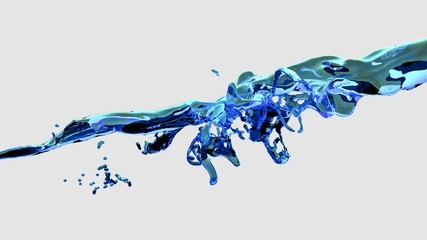 Water splash, blue liquid slow motion