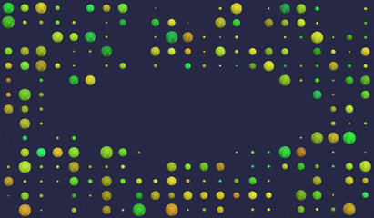 Abstract 3d background with yellow green spheres on dark blue