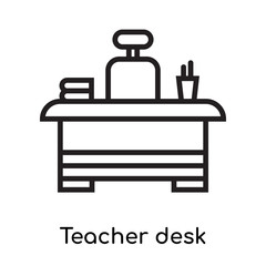 Obraz premium Teacher desk icon vector sign and symbol isolated on white background, Teacher desk logo concept